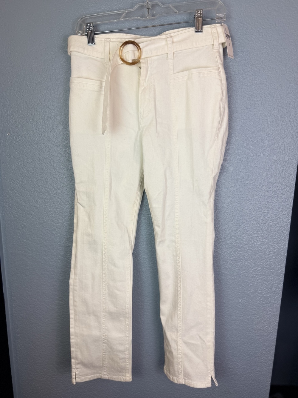 Anthropologie Pilcro Pants Womens 29 White Belted Crop Denim Slit Hem Casual